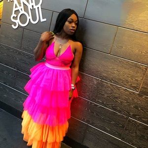 Pink and orange neon tulle tutu maxi skirt